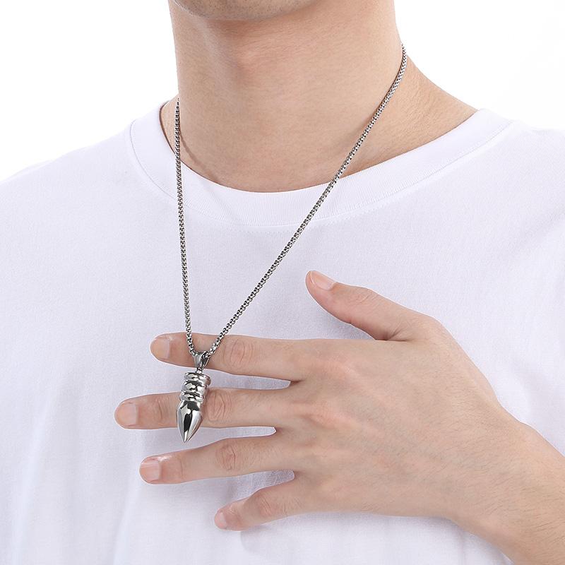 Hip Hop Shiny Stainless Steel Bullet Charm Pendant Necklace for Men Women Personalized Gold Color Accessories Trendy Jewelry 60cm