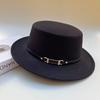 Hat Female British Autumn and Winter Celebrity Retro Versatile Jazz Hat Flat Top Felt Hat Black Wool Top Hat