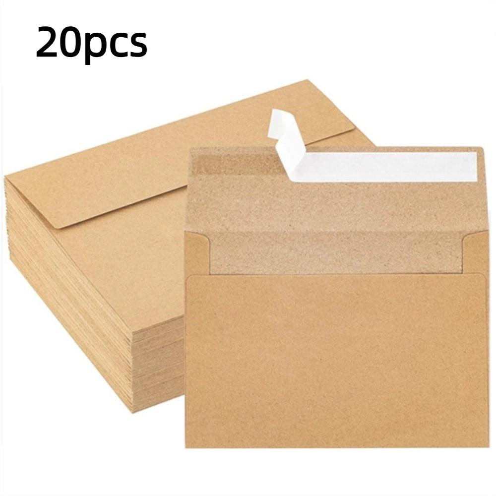 20pcs Blank Kraft Envelopes Sealing Pe Greeting Card Vintage Kraft Paper Postcard  Gift Packaging