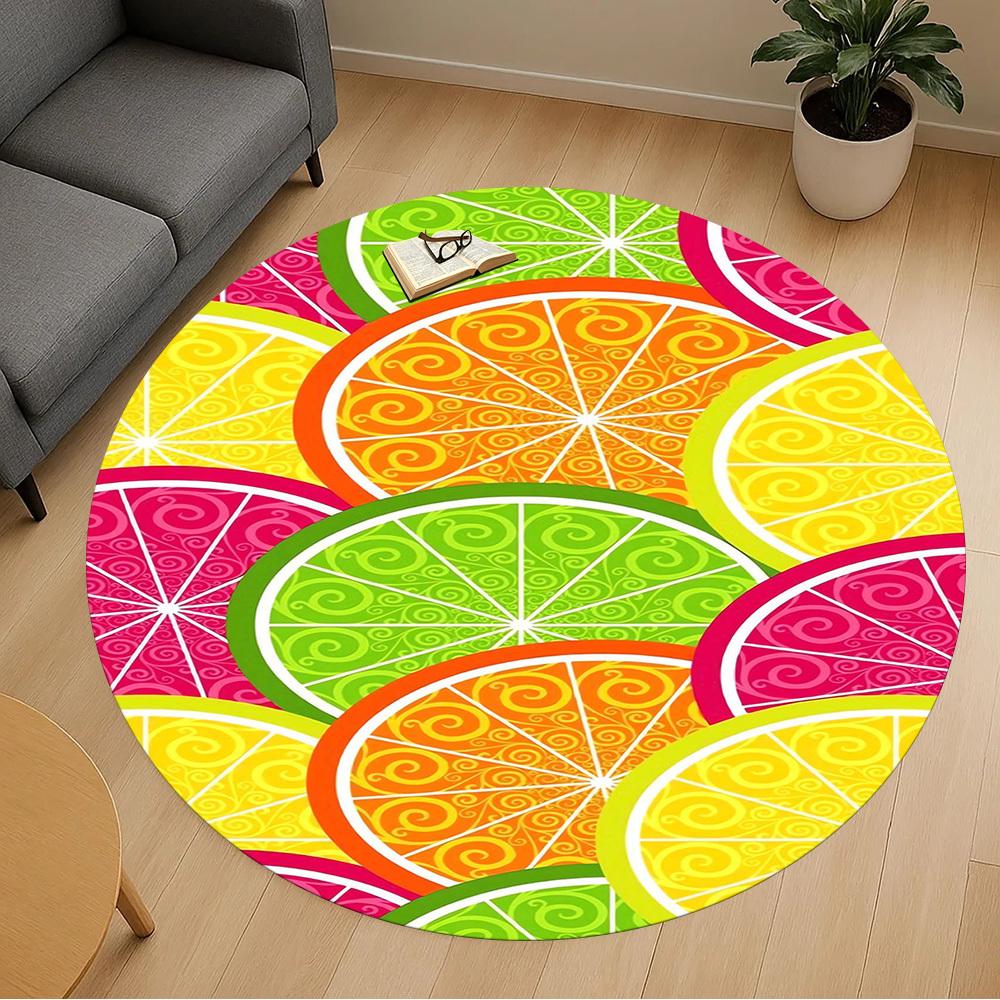 1pc Citrus fruits, Swirl patterns Round Chair mat Area Rug - Non-Slip, Floor Mat for Office, Bedroom, and Indoor Decor -1002202