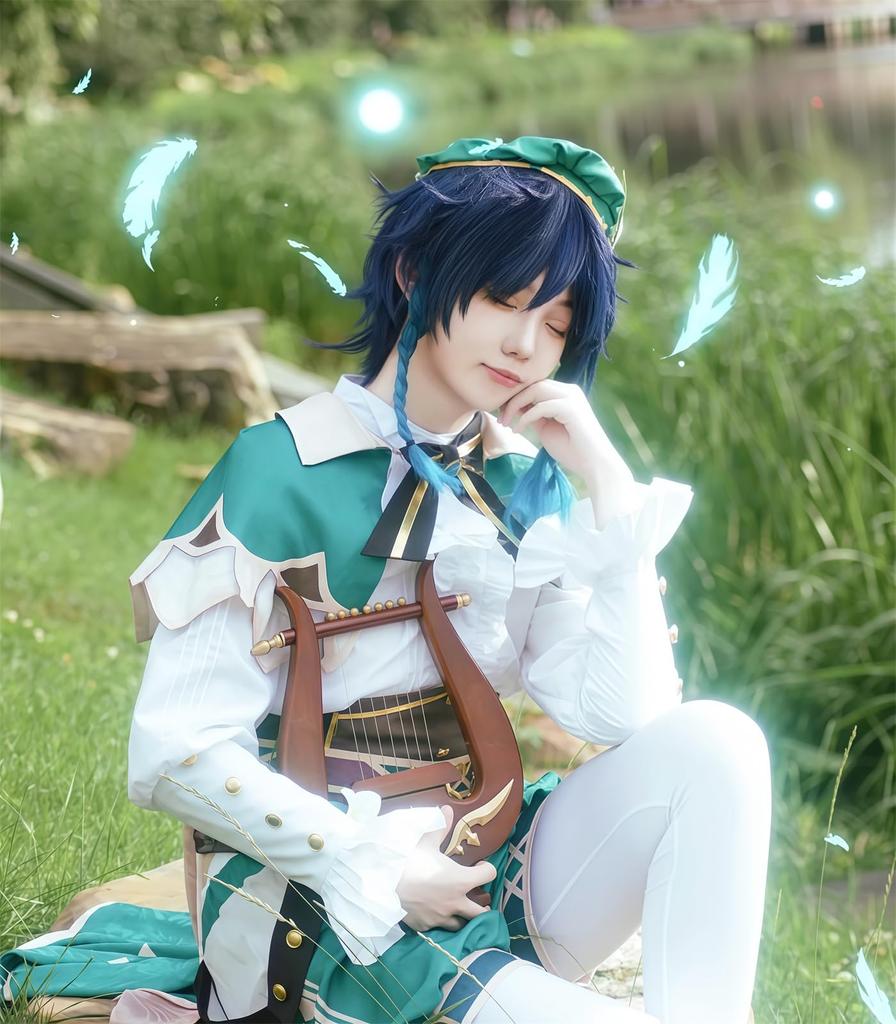 [NOKIJP] Genshin Impact Venti Cosplay Costume, Wind-Colored Poet (Venti, XXL)