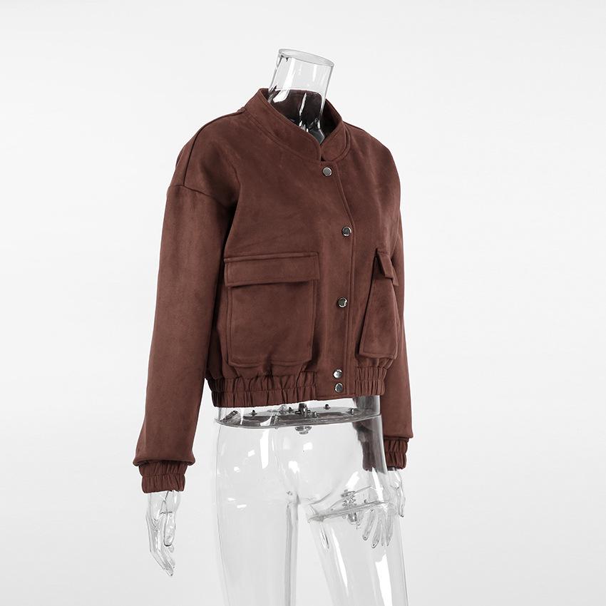 2025 Women's High-End Retro Bomber Jacket - Long Sleeve, Stand-Up Collar, American Street Style, Spring/Autumn Outerwear
