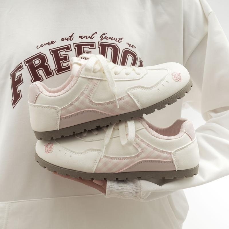 Round Toe Flat Bottom Dexun Shoes Fashionable and Versatile Women's Shoes Comfortable Sports Shoes Casual White Shoes