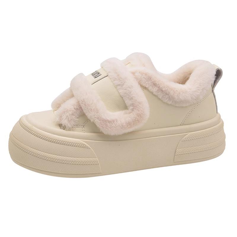 Popular thick-soled Velcro cotton shoes winter 2025 new plush thickened fluffy shoes warm muffin baseplate shoes women