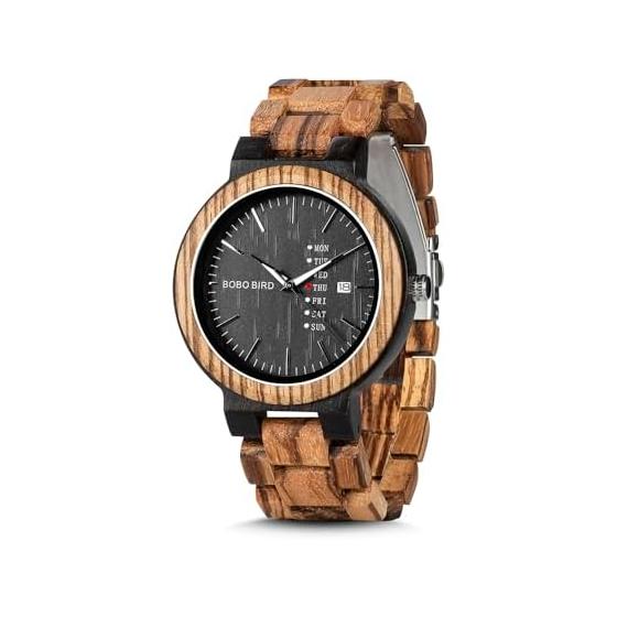 BOBO BIRD Men s Wood Watch Analog Quartz Week Display Lightweight Handmade Wooden Watch Men s