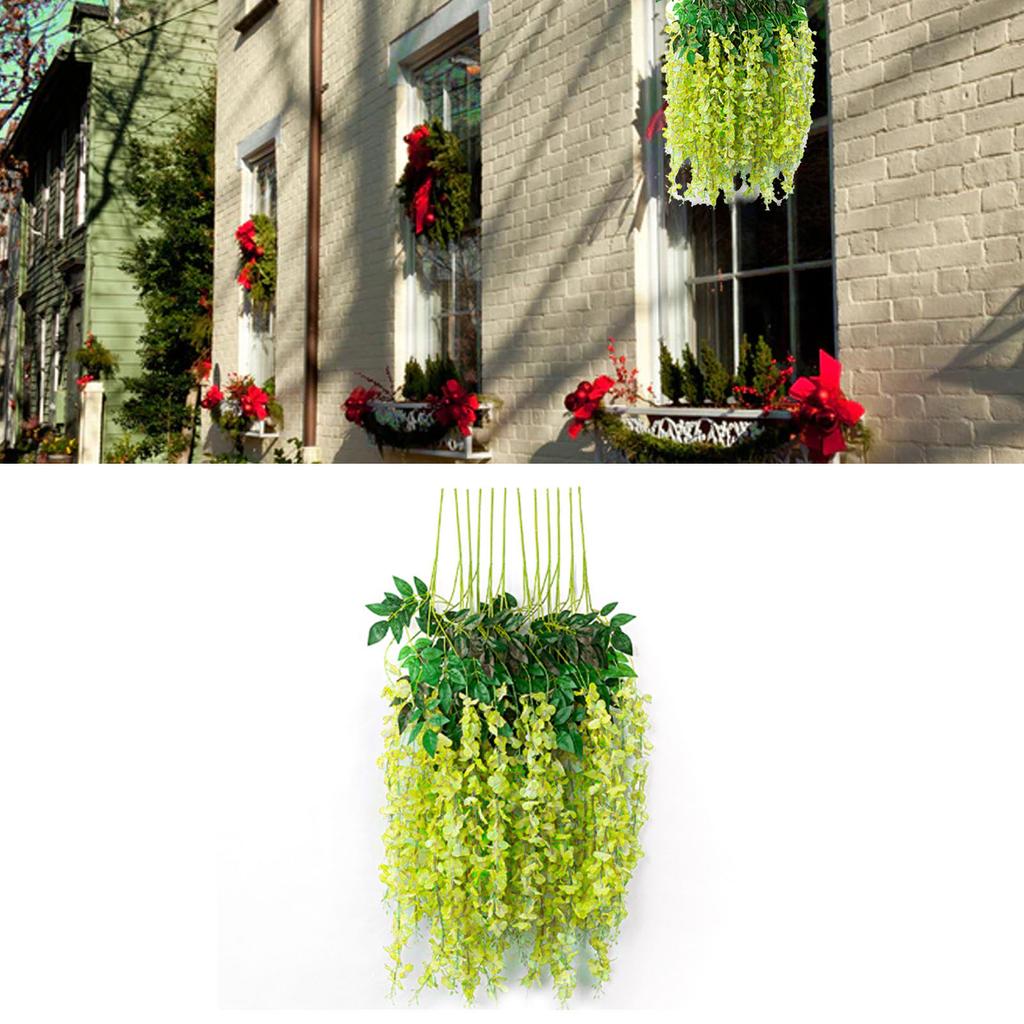 Simulated 6 Leaves Wisteria Decoration Silk Flower Artificial Faux Indoor Vine Wisteria Ornament for Home Green