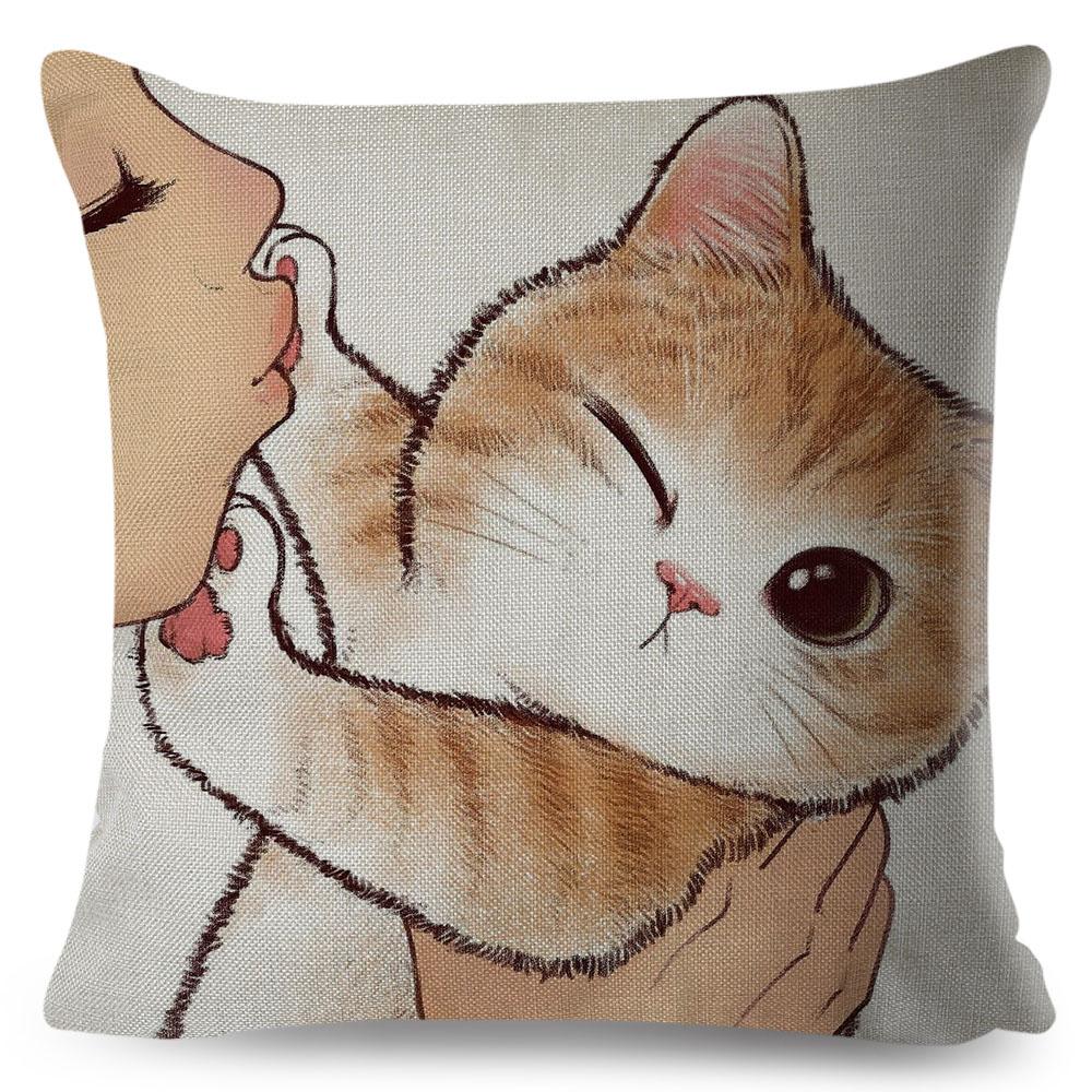Lustige Liebe Kuss Niedliche Katze Kissenbezüge für Sofa Zuhause Auto Kissenbezug Kissenbezüge Dekor Cartoon Kissenbezug 45x45cm