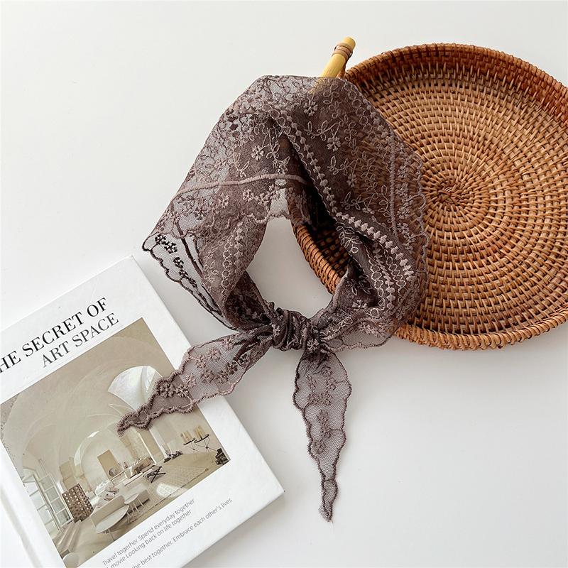 Hollow Lace Triangle Scarf Head Wrap Scarf Office Lady Wrist Hair Tie Bandana Kerchief Women Girl Headscarf Headband Hair Band