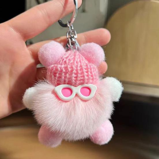 Yousheng Keychain Plush Rabbit Fur Cartoon Doll Shape Bag Charm Car Keychain Decorative Accessory Emotional Support Gift
