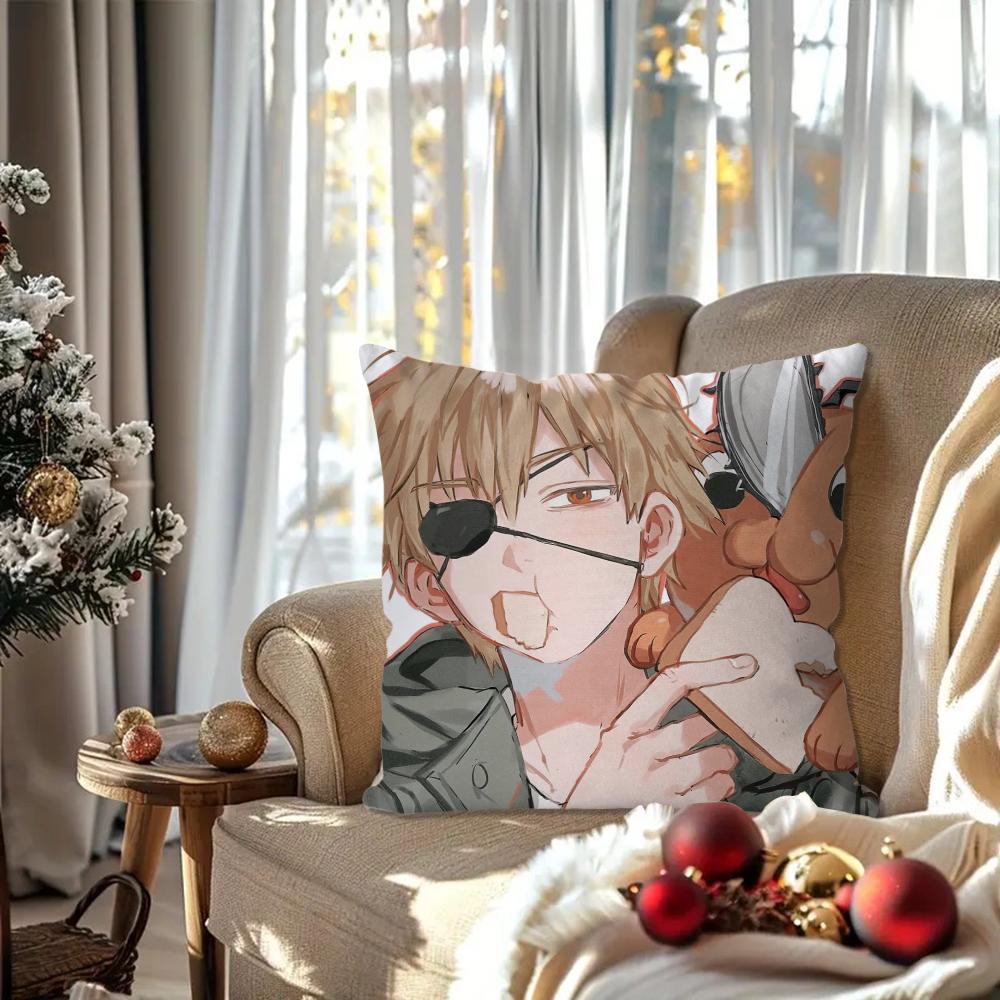 Pochita Japanese Anime Chainsaw Man Pillow Case Square Pillow Bedroom Sofa Leisure Comfort Car Living Room Home Decoration 40X40