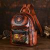 Johnature Mochila de couro feminina retrô com estampa de elefante, estampa de grande capacidade, bolsas de viagem para lazer