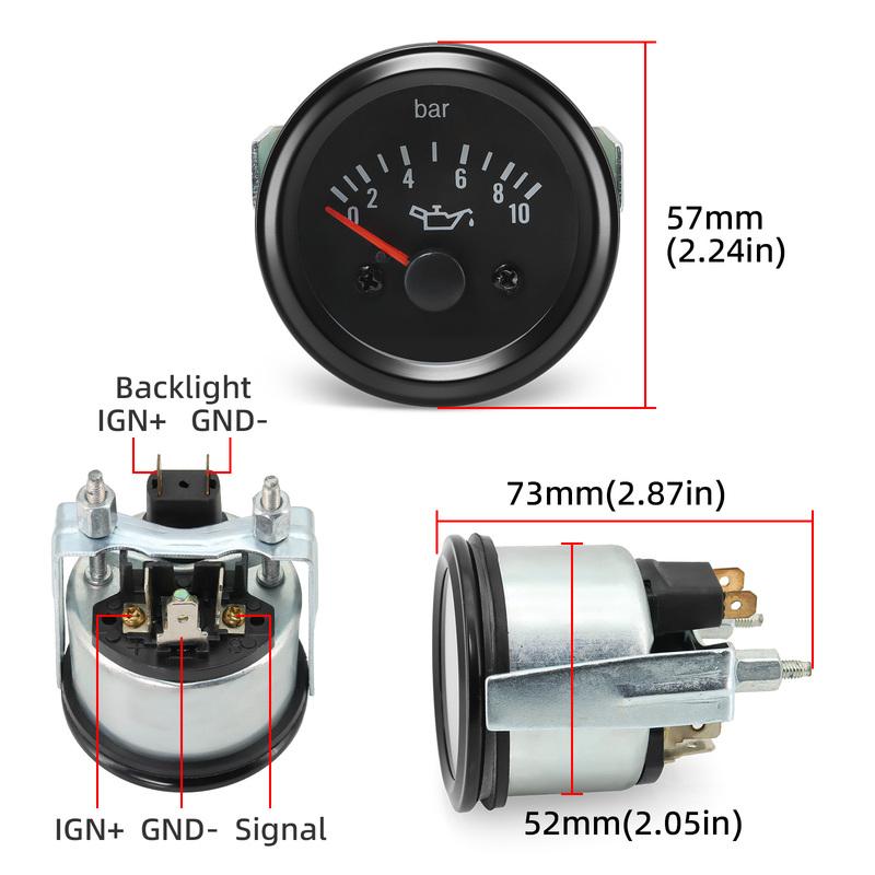 24V 52mm Car Gauge Water Temperature Gauge Oil Pressure BAR Meter Voltmeter Oil Temp Gauge Digital Pointer LED Car Gauge Diesel