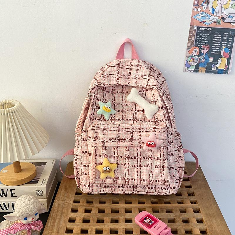 Plaid Cute Japanese Backpack for Girls - Versatile Travel & College Bag