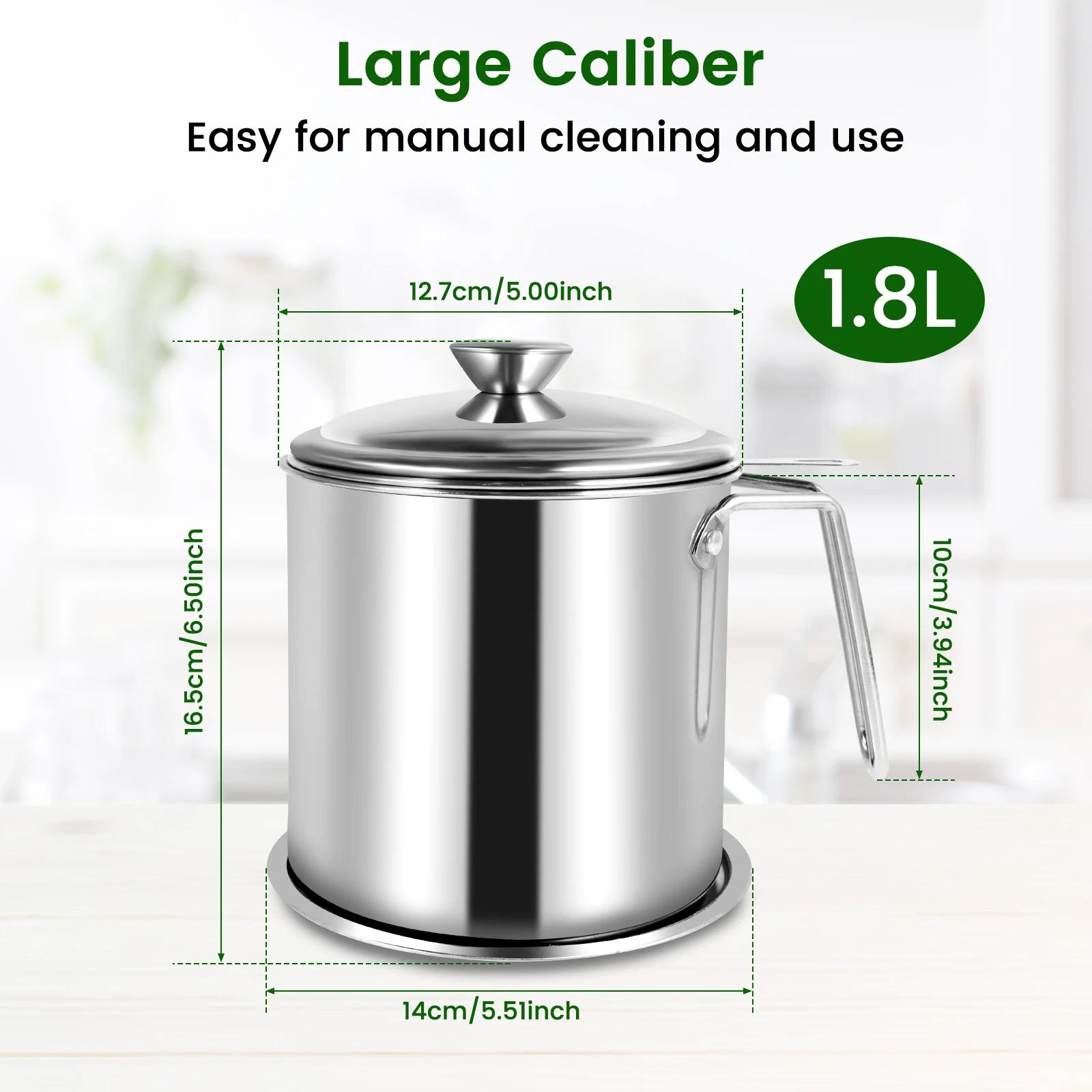 

Stainless Steel Oil Storage Can 1.8L Large Capacity Grease Container With Strainer For Storing Frying Oil And Cooking Grease