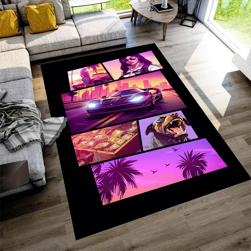 Grand Theft Auto Area Rug Design for Entryway Game Room Bedrooms Hallway Antislip Carpet Anime Office Decor Gift for Festivals