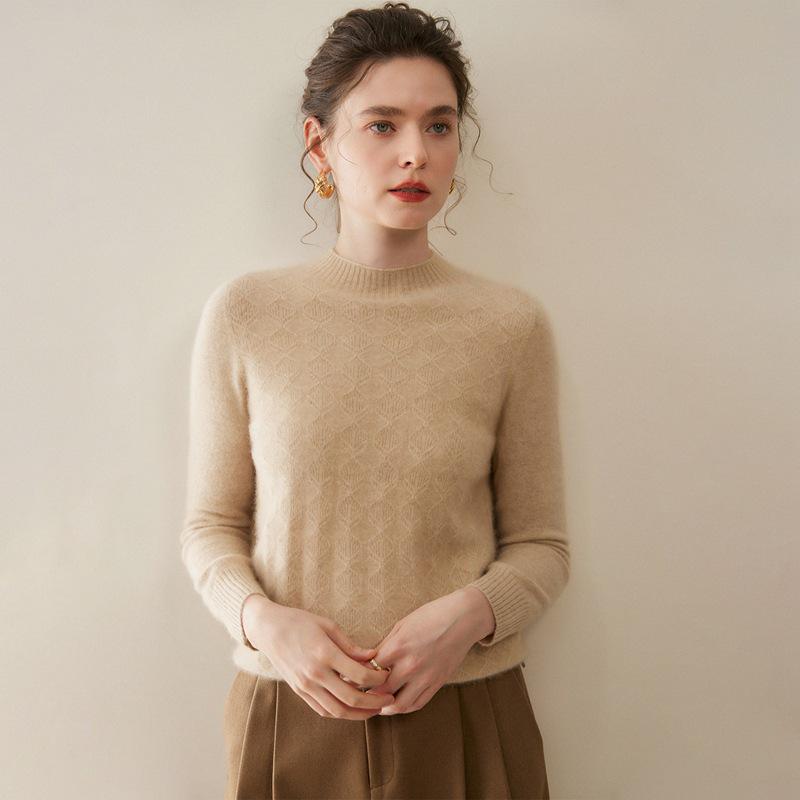 Women's 100% Pure Cashmere Half-High Neck Sweater - Long Sleeve, Autumn/Winter Style