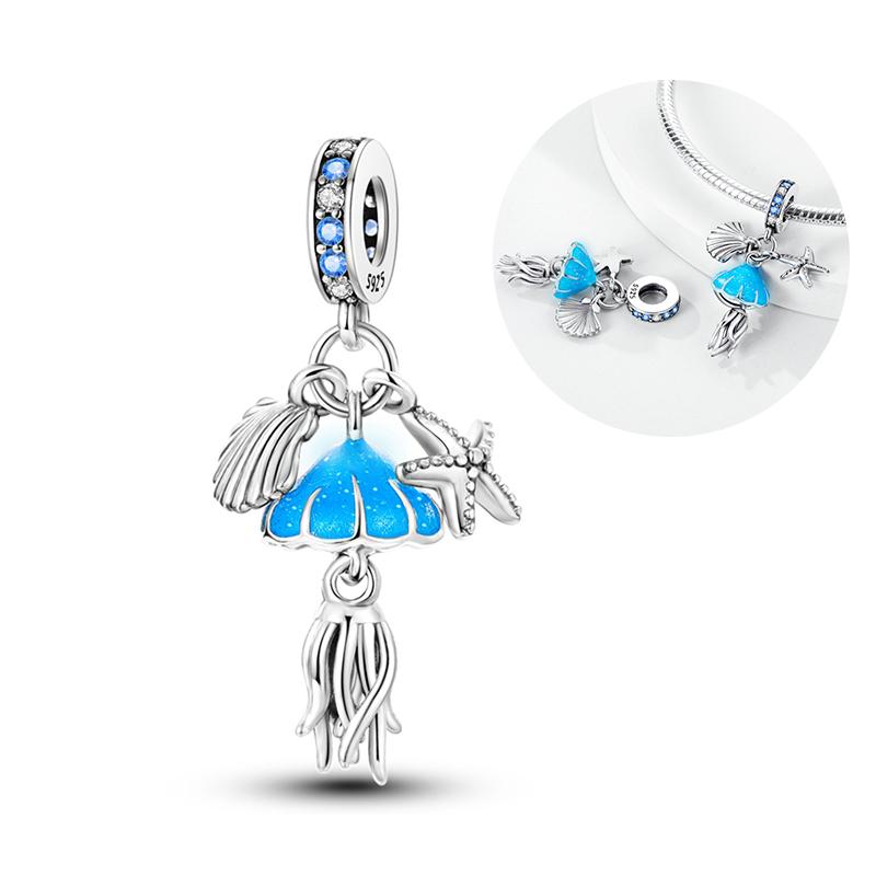 Popular Hot Charm Bead Components Compatible With Pendant Bead Component Copper Metal Authentic Original Bracelets Luminous Firefly Blue Turtle