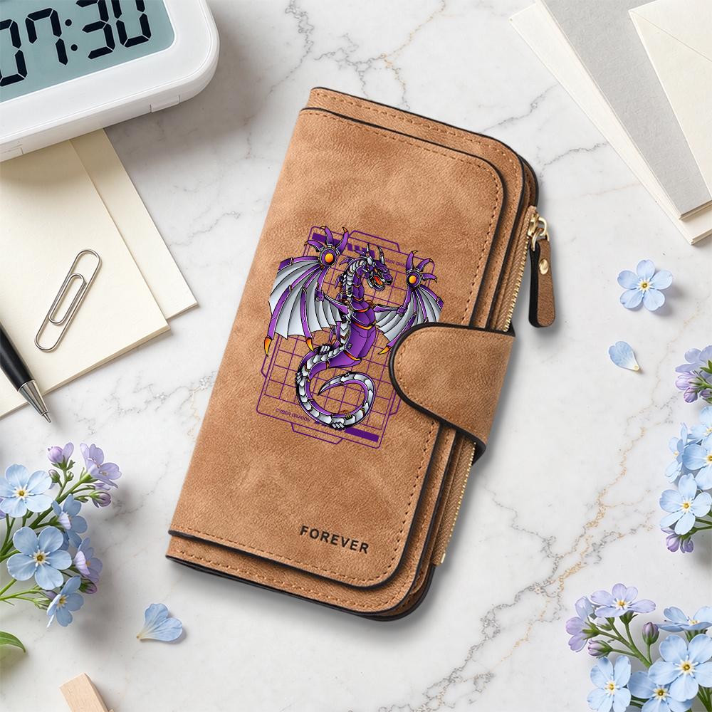 Purple Mechanical Dragon Pattern Long Wallet Fashionable Portable Multi Card Slot Casual Purse