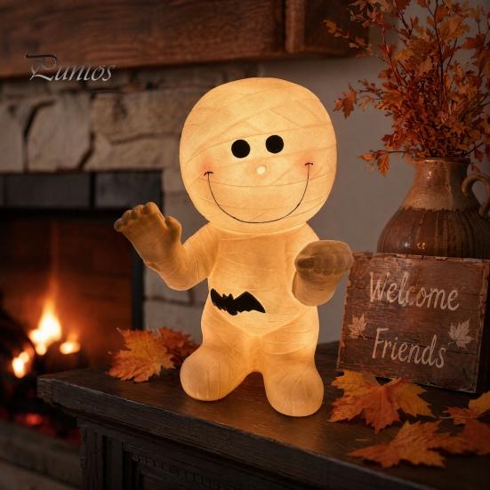 Festive Resin Ornaments Halloween Mummy Statue, Spooky Glowing Figurine for Indoor Outdoor Decor, Figurines LED Creepy Party Ornament Haunted