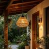 Long Iron Chain Rattan Hanging Lights Rope Woven Shade Brightness Adjustment Rechargeable Pendant Light Chandelier Fixture