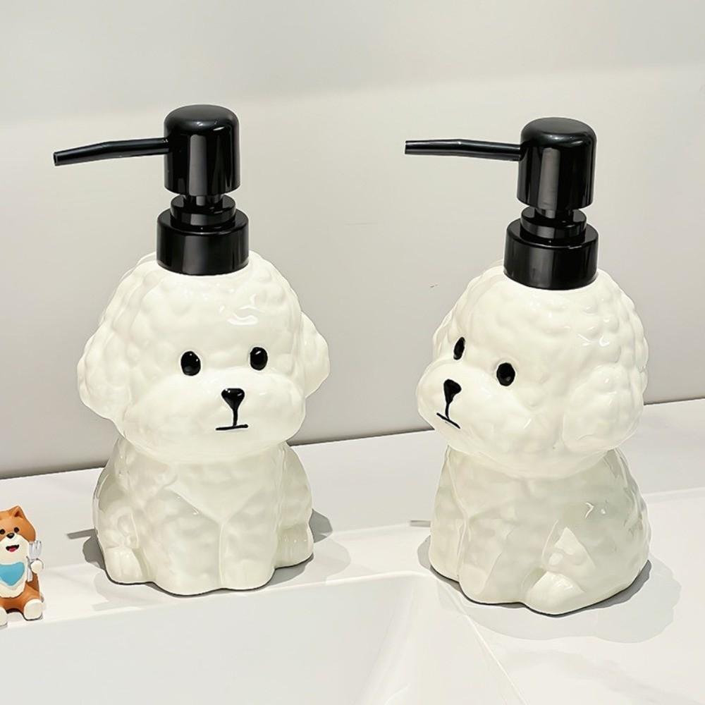 No-Leak Lotion Pump Bichon Frise Ceramic Soap Dispenser Hand Sanitizer Bottle Children/Kids