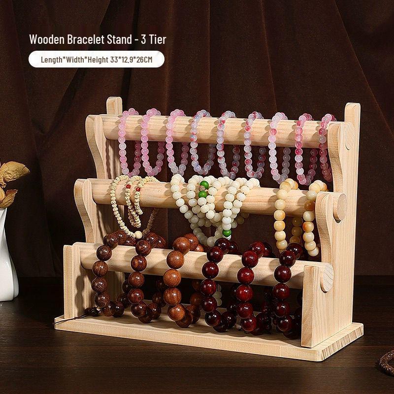 Solid Wood Jewelry & Hair Tie Display Stand: Bracelet Storage Rack
