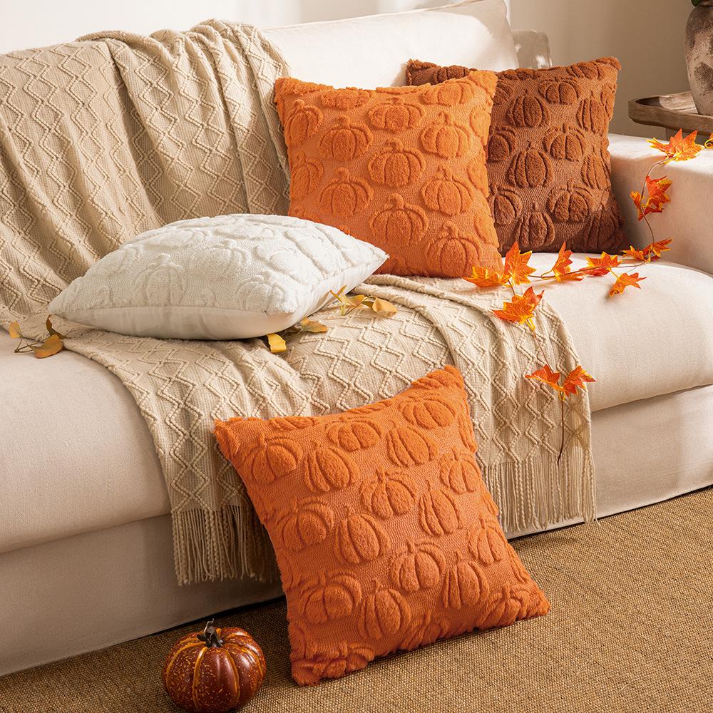 New Pumpkin Plush Pubice Pillow Embroidered Pillow Case Autumn Halloween Living Room Sofa Decorative Pillow Cushion