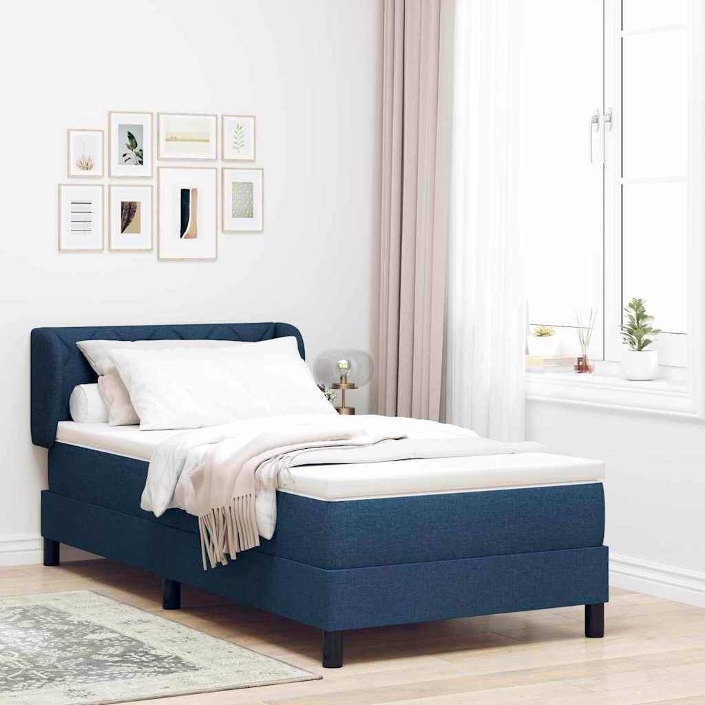 Box Spring Bed with Mattress and Headboard Blue 90 x 190 cm Fabric