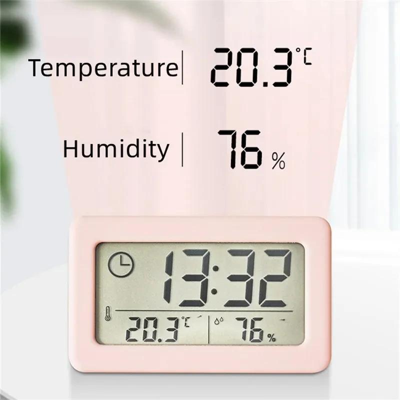 Hygrometer Digital Clock Battery Powered Timepiece Portable Desktop Clock 12/24H Wall. Temperature and Humidity Thermometer Home