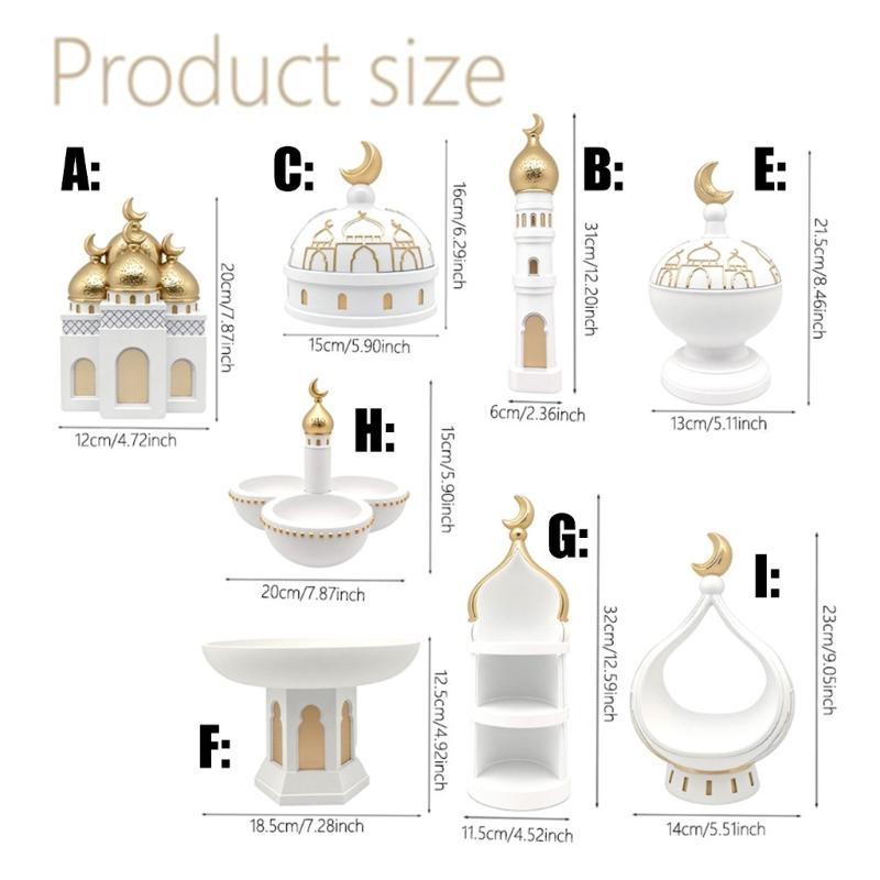 Gold and White Mosque Tower Model Desktop Ornament,Ramadans Eid Home Decors Decorative Ornament for Table Bookshelf