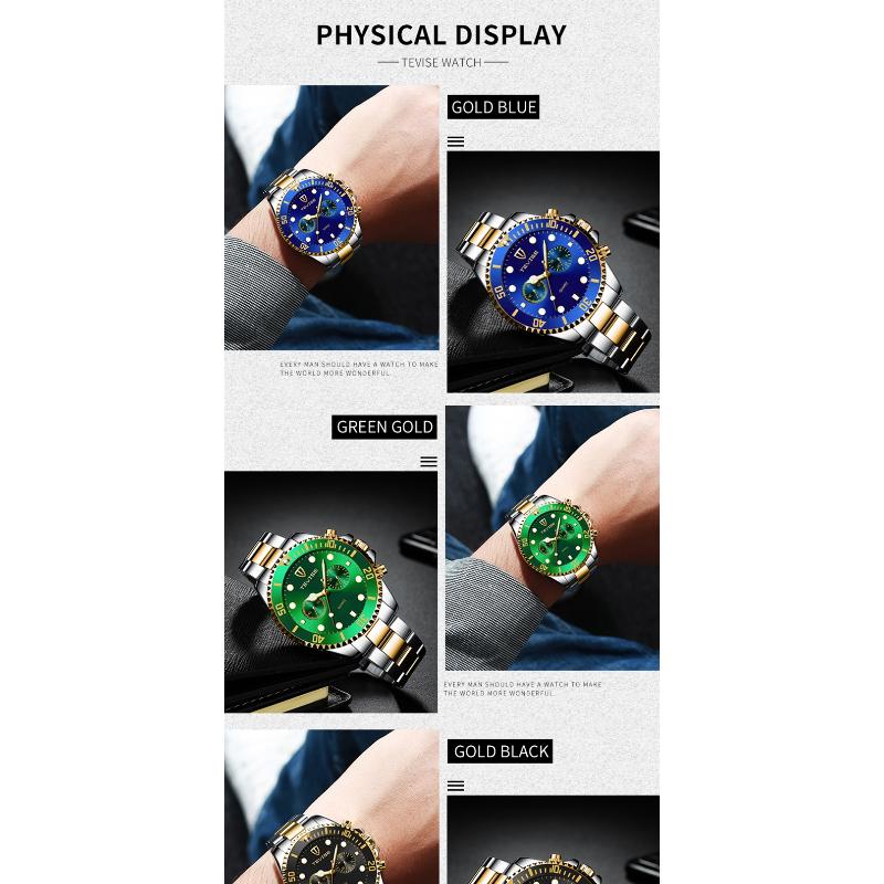 Tevise Men Business Watch Stainless Steel Quartz Watch Date Fashion Casual Watches Sapphire Crystal Watch