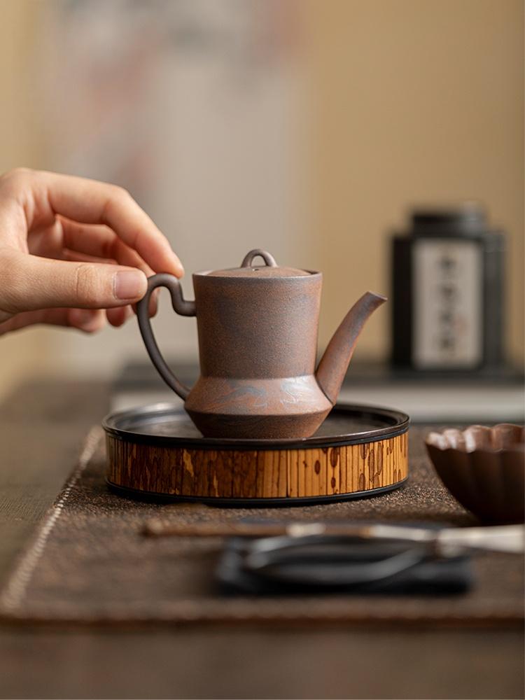 Old Rock Mud Rough Pottery  Shape Tea Pot Retro Teapot Tea Kettle Tea Ceremony Tea Making Single Pot Tea Ceremony