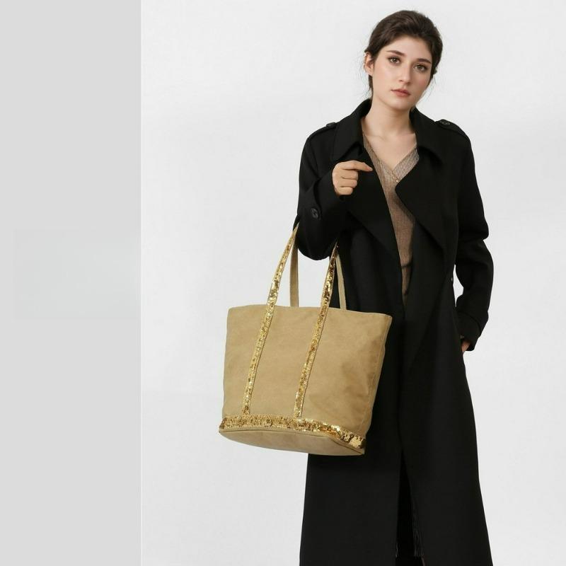 Neue Canvas Pailletten Große Kapazität Tragetasche mit Farbblock Retro Schulter- und Crossbody-Stil
