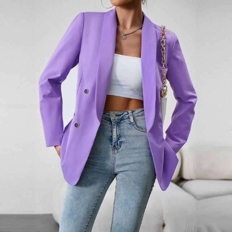 Autumn Winter Women's Casual Long Sleeve Solid Color Blazer Suit Button Commuter Temperament