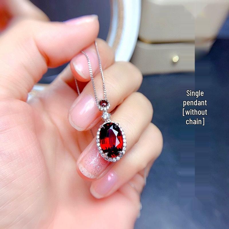 Luxury Simulated Ruby Pendant Necklace with Full Diamond Clavicle Chain