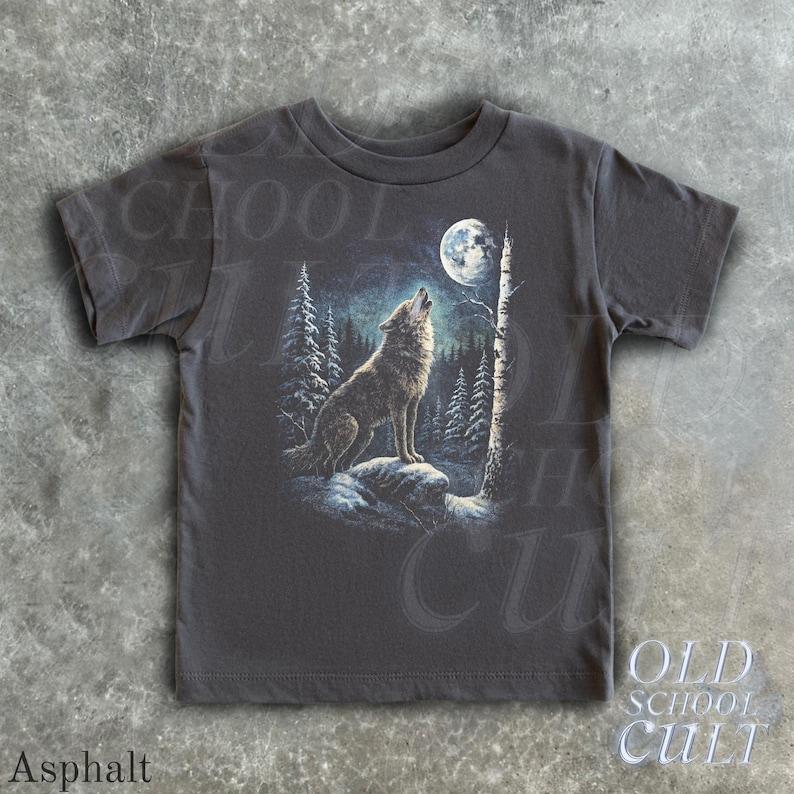 Retro Wolf Moon Youth Shirt, Children s Wildlife 90s Clothing, Boho Nature Toddler Tee, Kids Shirts, Family Tshirt 100