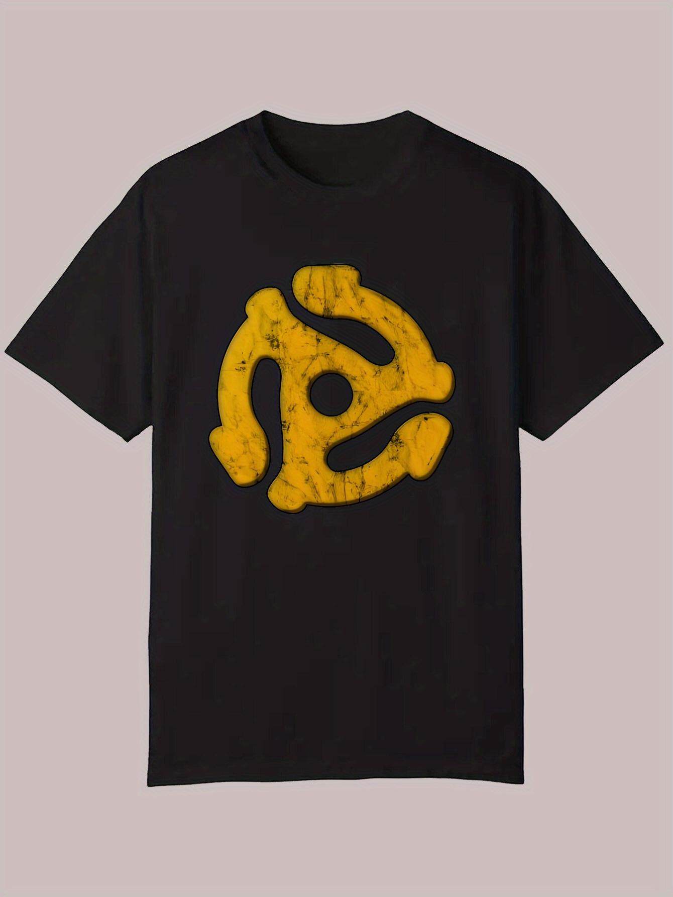 Summer Casual Graphic T-shirt - Black with Bold Yellow Circular Design S