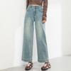 Fanzhen Damen 2025 Frühling/Herbst Hochtaillierte Lockere Weitbeinige Cropped Jeans