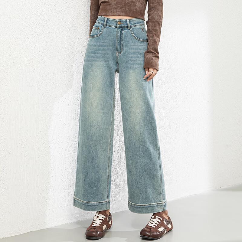 Fanzhen Women's 2025 Spring/Autumn High-Waist Loose Wide-Leg Cropped Jeans