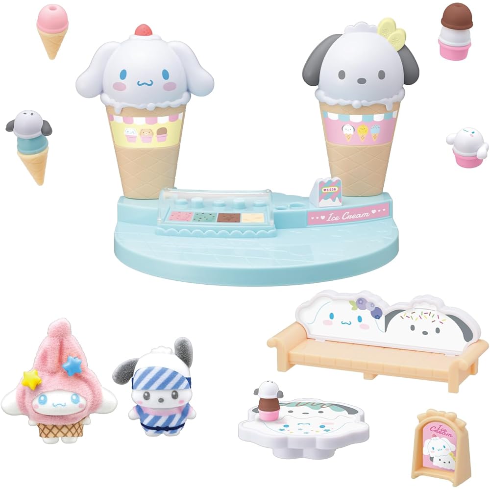 Bandai Puchitomo Sanrio Characters Cinnamoroll & Pochacco Ice Cream Shop Toy Age 3+ Collectible Figurine