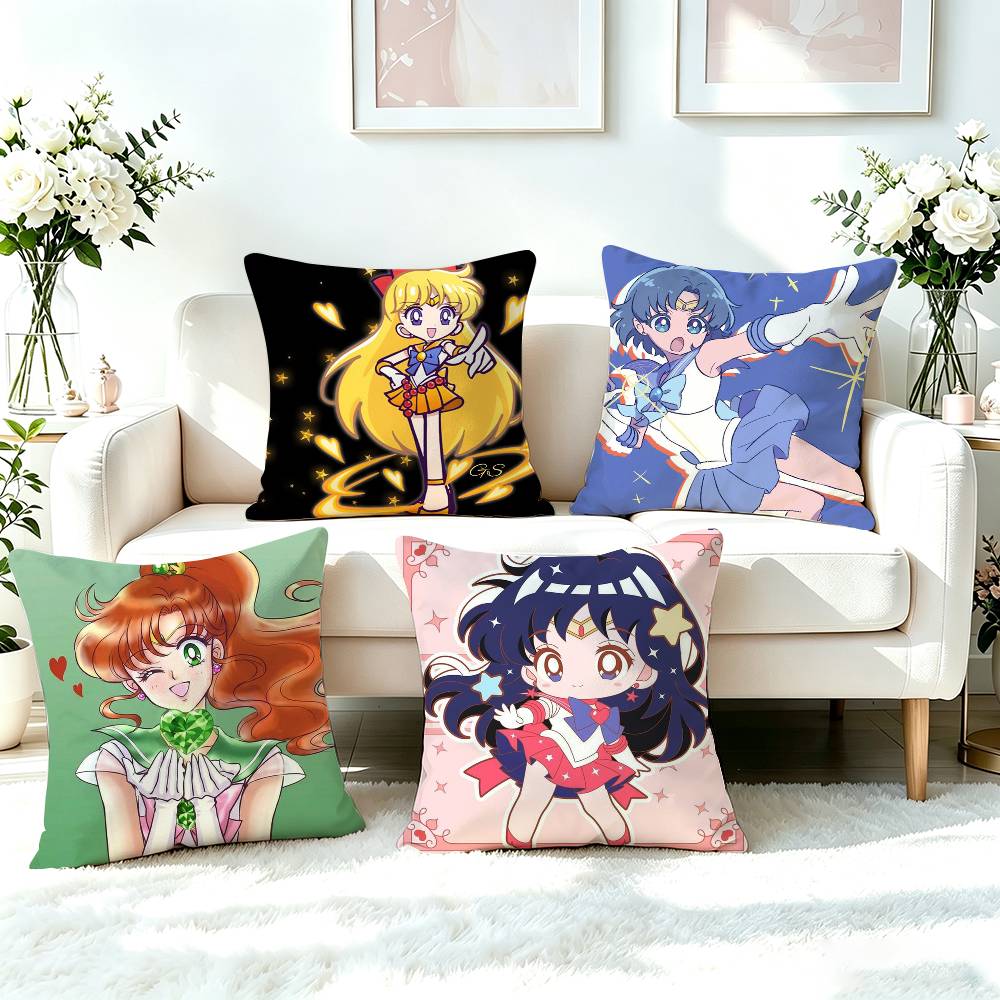 Cute girls S-Sailors M-Moon-es Pillow Case Square Double-Sided Sofa Cushion Cover Bedroom Bedside Pillow
