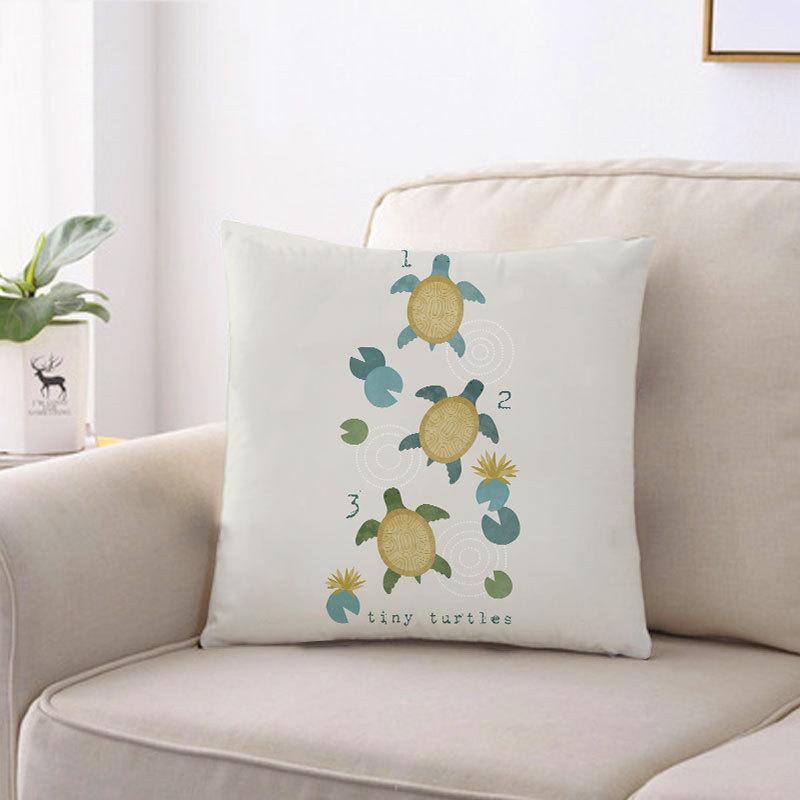 Niedlicher Vogel-Kissenbezug für Kinderzimmer, dekorativer Kissenbezug, Cartoon-Tier-Kissenbezug, Schildkröten-Druck, Sofakissenbezug