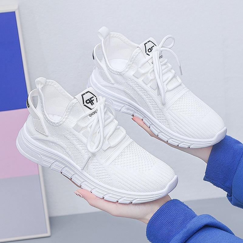 2023 Spring New Women's Shoes Sports Shoes Korean Version of Flying Woven Casual Shoes Pure Color Breathable Mesh Women's Shoes