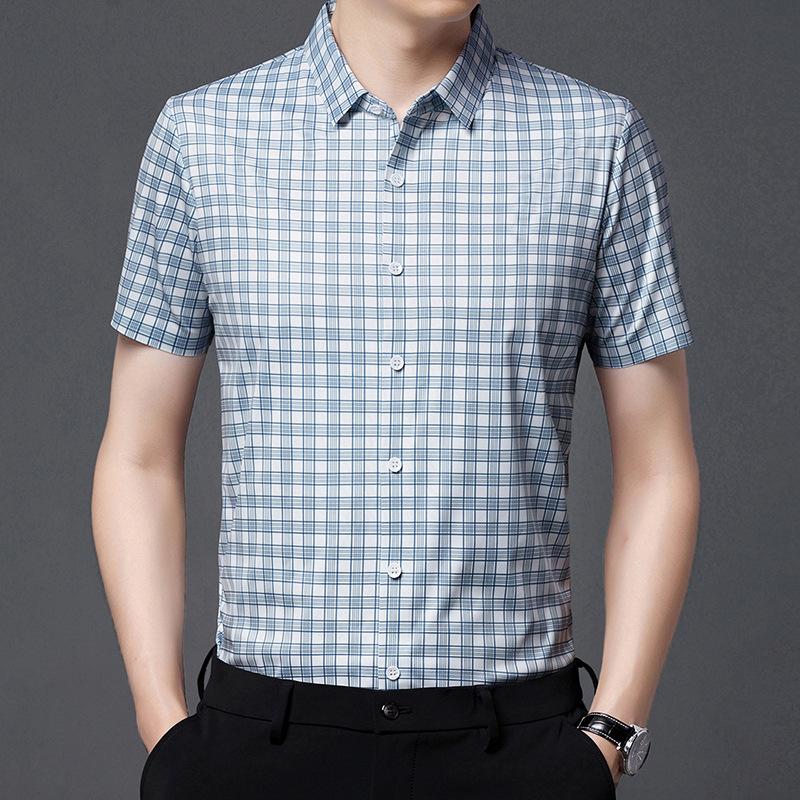 

Мужская рубашка с короткими рукавами среднего возраста, новая летняя рубашка без железа, повседневные мужские топы с половиной рукавов, мужская одежда XXXXL