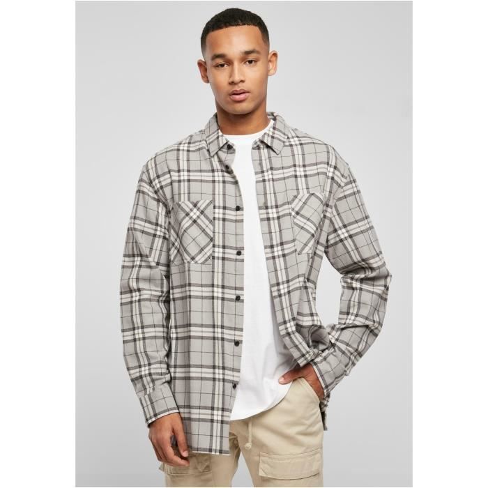 Chemise - URBAN CLASSICS - Long Oversized - Gris - Motif à carreaux - 2 poches poitrine