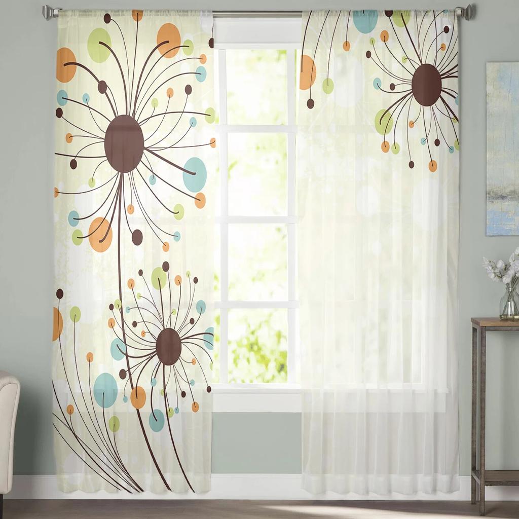 Abstract Dandelion Flowers Sheer Curtains For Girl Kids Bedroom Kitchen Window Drapes Curtain Home Decoration