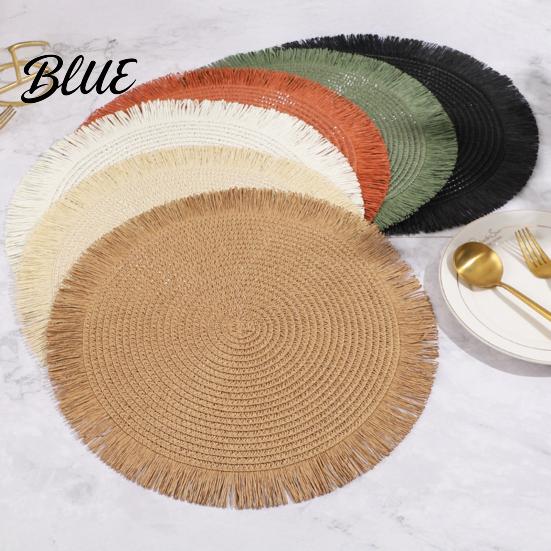 Tassel Table Mats Braided Round Placemats Woven for Kitchen Dining Large Plate Mat
