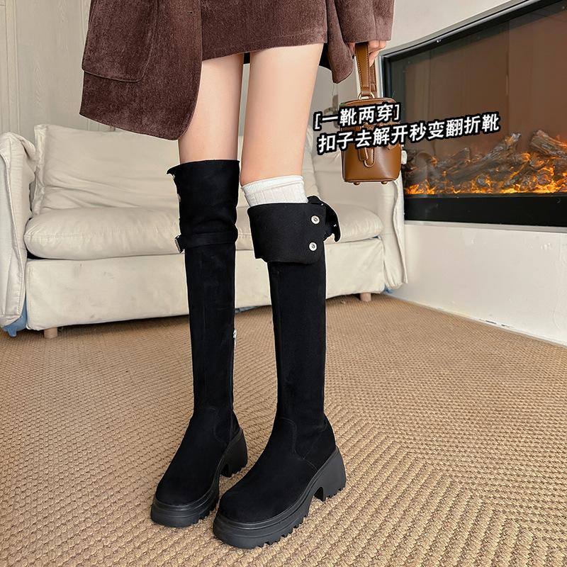 Grape Mom Has the Same Two-wear Knee Knight Boots, Thick-soled Velvet Thick-heeled Boots, and Inner Height-increasing Cashmere High Boots.