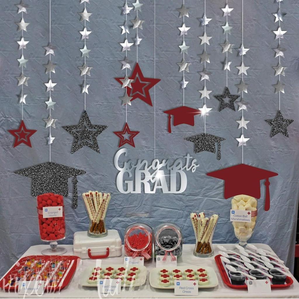 Cheerland 2026 Burgundy Graduation Decorations Black and Maroon Graudation Garland Congrats Grad Banner Cap Grad Party Decor Prom Decoration Silver