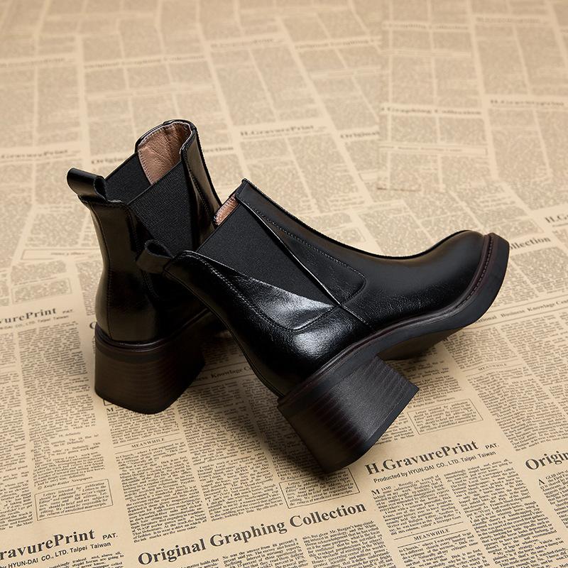 New Thick Heel Premium Short Boots Women's Autumn and Winter Women's Shoes Medium Heel Chelsea Boots High Heel Martin Boots